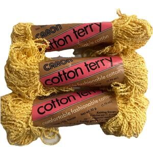Vtg Caron Cotton Terry H500 Yarn Cotton Rayon Lot of 3 Skeins 5013 Sunflower USA